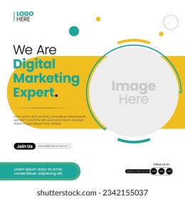 Editable square banner template. Green and yellow background color with a stripe line shape. Suitable for social media posts, Instagram, Facebook, and web internet ads. Vector illustration