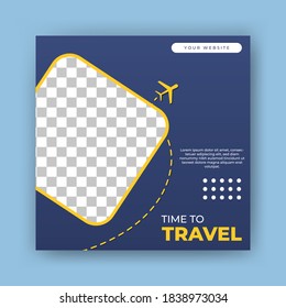 Editable square banner template. Modern social media post template with travel theme. Usable for social media post, branding, story and web internet ad
