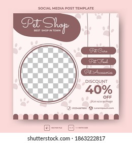 Editable square banner template. Pet shop social media post template design. Flat design vector with photo collage. Suitable for social media post, banner and web internet ads.