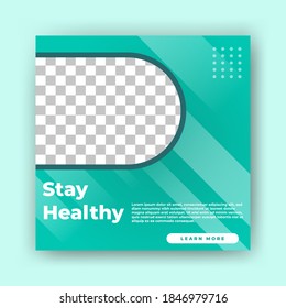 Editable square banner template. Post template medical with photo collage. Flat vector banner with abstract light shape. Perfect for social media post, story and web internet ads