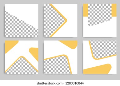 Editable square banner template for social media post. Golden, Yellow frame with white background. Minimal design background.