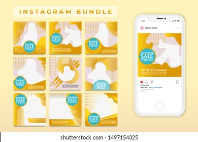 Editable square banner template for social media post. Golden, Yellow, gradient background.