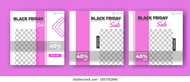 Editable square banner template. Social media post template banner black friday sale. Flat design banner with photo collage. Perfect for social media post feed, story and internet ads