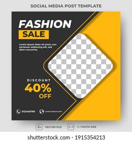 Editable square banner template. Social media post with black and yellow color background. Flat design vector with a photo collage. Usable for social media post, banner, and web internet ads.