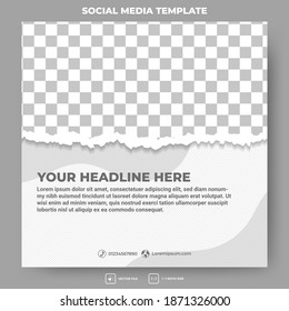 Editable square banner template. Torn paper with abstract pattern illustration. Flat design vector with photo collage. Usable for social media post and web internet ads.