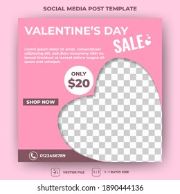 Editable square banner template. Valentine's sale social media post template. Suitable for social media, banners, and web internet ads. Vector design with a photo collage.