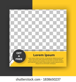 Bearbeitbare quadratische Bannervorlage. Farbkonzept der gelben und schwarzen Post-Vorlage, mit Fotocollage. Perfekt für Social Media Post, Hintergrund und Internet-Werbung