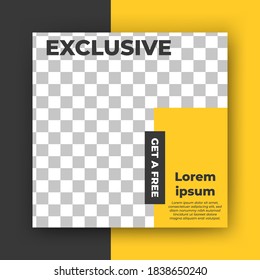 Editable square banner template. Yellow and black post template color concept, with photo collage. Perfect for social media post , background and internet ad