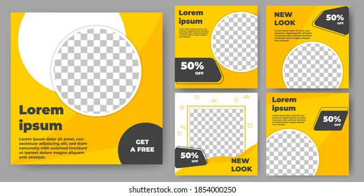 Editable square banner template. Yellow and black post template color concept. Flat design vector with photo collage. Perfect for social media post , background and internet ads