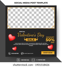 Editable square banners design. Valentine's day sale banner design with love decoration. Suitable for social media, banner, and web internet ads. Flat design vector with a photo collage.