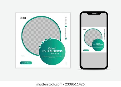 Plantilla de diseño de banner web de negocios cuadrados editable. Adecuado para publicaciones en medios sociales, historias y anuncios web. Ilustración vectorial con espacio para agregar imágenes.