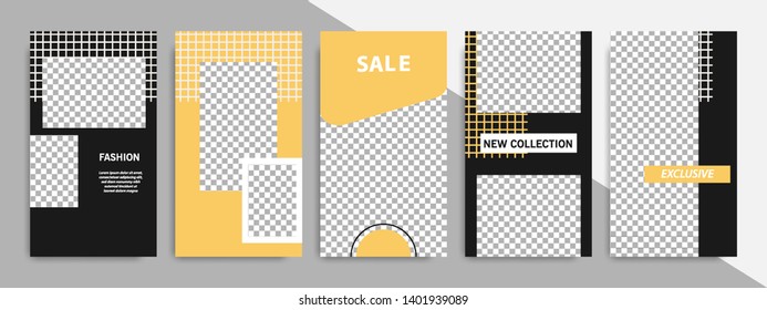 Editable square frame banner template for social media post stories / story. Golden yellow black and white geometric shape. Minimal modern design background vector illustration