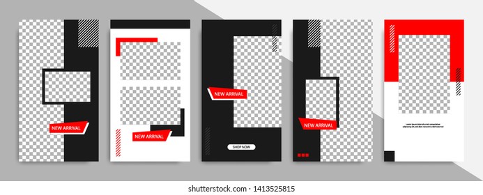 Editable square frame banner template for social media post. Red, black and white geometric shape. Minimal modern design background vector illustration