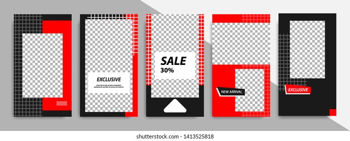 Editable square frame banner template for social media post. Red, black and white geometric shape. Minimal modern design background vector illustration