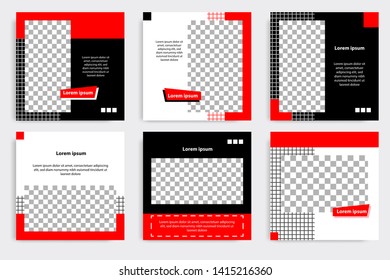 Editable square frame banner template for social media post. Red, black and white geometric shape. Minimal modern design background vector illustration