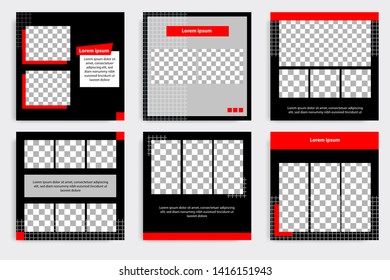 Editable square frame banner template for social media post. Red, black and white geometric shape. Minimal modern design background vector illustration