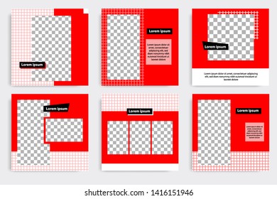 Editable square frame banner template for social media post. Red, black and white geometric shape. Minimal modern design background vector illustration