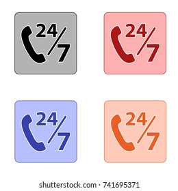 editable square icon of attendance twenty four hours seven days in colors black red blue and orange isolated for applications and web pages