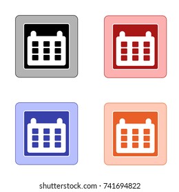 editable square icon of calendar and calendar in colors black red blue and orange isolated for applications and web pages