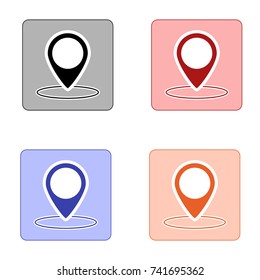 editable square icon of gps location in colors black red blue and orange isolated for applications and web pages
