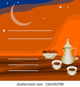 Editable Square Iftar Party Invitation Vector Template With Illustration of Date Palm Fruits and Arabian Coffee for Islamic Theme Purposes on Ramadan and Eid or Hijri New Year Design