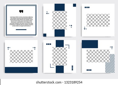 Editable square Memphis geometric banner template. Minimalist design background in dark and light blue color. Vector illustration. Suitable for social media post and cover, web internet brochure.