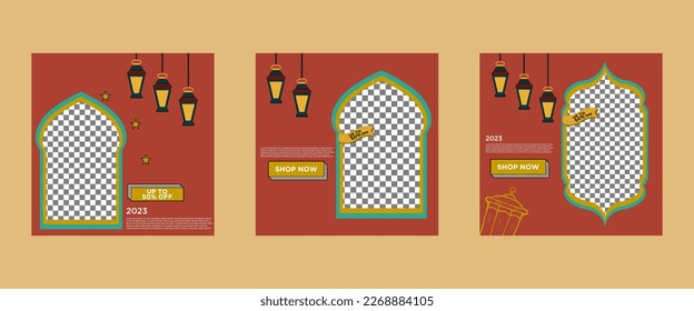 Editable square social media post islamic ramadan template in trendy colorful style
