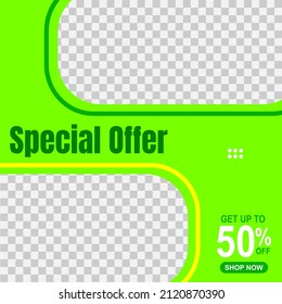 editable square template,Green background color with stripes shape suitable for social media posts and web internet advertising.vector illustration
