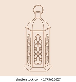 Editable Standing Patterned Arabian Lamp Isolated Vector Illustration in Outline Style for Islamic Occasional Theme Purposes Such as Ramadan and Eid Also Arab Culture Design Needs