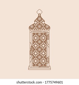 Editable Standing Patterned Arabian Lantern Isolated Vector Illustration in Outline Style for Islamic Occasional Theme Purposes Such as Ramadan and Eid Also Arab Culture Design Needs