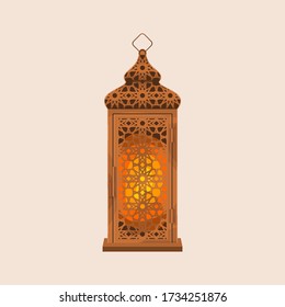 Editable Standing Patterned Ramadan Arabian Lamp Isolated Vector Illustration for Islamic Occasional Theme Purposes Such as Ramadan and Eid Also Arab Culture Design Needs