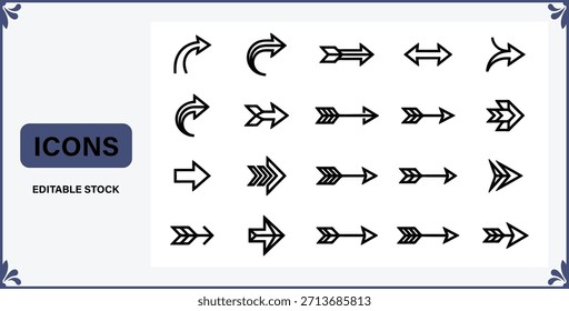 bearbeitbare Stock-Symbole verschiedener Pfeilzeichen und Symbole