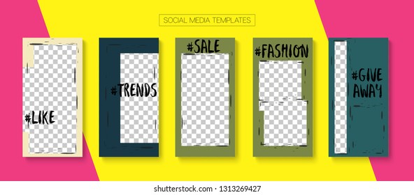 Editable Stories Abstract Vector Layout. Blogger Social Media Illustration Website Template. Advert Social Media Winners, New Arrivals, Shop Now Photo Frames Set. Sale Insta Stories Layout