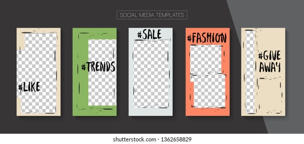 Editable Stories Abstract Vector Layout. Advert Social Media Sale -50, Winners, Fashion Photo Frames Kit. Blogger Social Media Background Website Template. Sale Insta Stories Layout