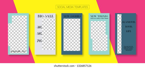 Editable Stories Minimal Vector Layout. Blogger Social Media Comments SMM App Template. Brand Social Media Fashion, New Goodies, Winners Photo Frames Set. Nice Insta Stories Layout