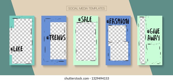 Editable Stories Modern Vector Layout. Blogger Social Media Comments SMM App Template. Advert Social Media Fashion, Trends, Like and Share Photo Frames Kit. Nice Insta Stories Layout