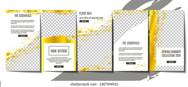 Editable stories template background for social media with gold elements. Creating unique content. Stock vector