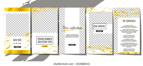 Editable stories template background for social media with grey and gold. Creating unique content. Stock vector