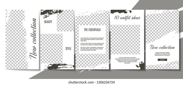 Editable stories template design for social media. Monochrome background for creating unique content. Stock vector