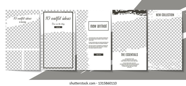 Editable stories template design for social media. Monochrome background for creating unique content. Stock vector