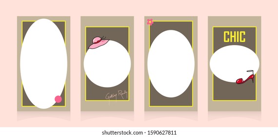 Editable stories template. Notebook cover and social media fashion beauty blog bundle with girly things pretty look. Promotion web banner for mobile apps. Empty text space vector poster ad collection
