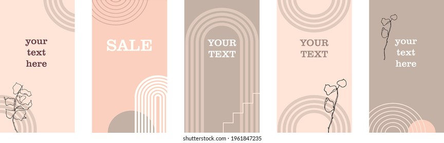 Editable stories template Pale rose Vintage style Fashion Social media Background Pastel colors Neutral Mid century arch Trendy Simple artwork Boho minimalist Beauty certificate Elegant banner set 