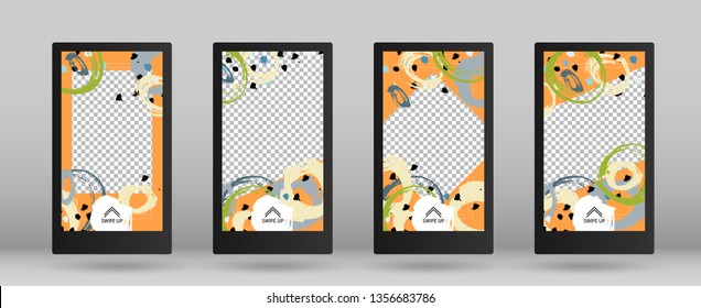 Editable Stories Template for Social Media. Vector Illustration. Magazine Concept Design. Set of Colorful Frames for Your Content. Template for Social Network Stories.