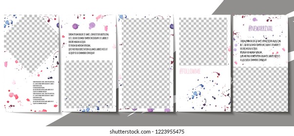 Editable stories template. Watercolor splash background design. Stock vector