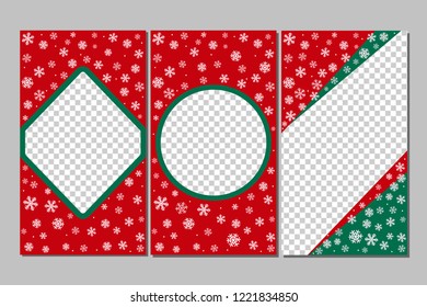 Editable Stories templates - xmas set. Streaming. Creative people collection. Vector illustration. Christmas and New Year theme. Hand-drawn snowflakes. Ratio 16:9