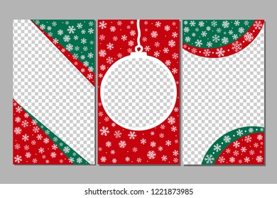 Editable Stories templates - xmas set. Streaming. Creative people collection. Vector illustration. Christmas and New Year theme. Hand-drawn snowflakes. Ratio 16:9