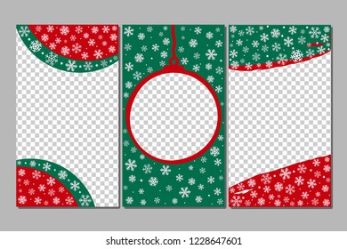 Editable Stories templates - xmas set. Streaming. Winter, Christmas and New Year theme. Snowflakes and stars. Ratio 16:9