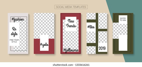 Editable Stories Trendy Vector Layout. Blogger Social Media Comments Phone Template. Brand Social Media Winners, Follow Us, Fashion Photo Frames Kit. Cool Insta Stories Layout