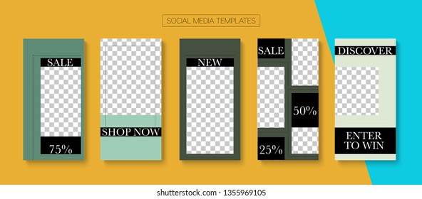 Editable Stories Trendy Vector Layout. Blogger Social Media Comments Website Template. Bright Social Media Winners, New Goodies, Like and Share Photo Frames Kit. Sale Insta Stories Layout