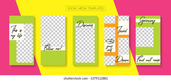 Editable Stories Trendy Vector Layout. Blogger Social Media Comments SMM App Template. Brand Social Media Follow Us, Fashion, Winners Photo Frames Set. Cool Insta Stories Layout